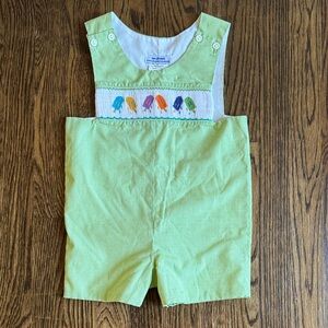 Green Gingham Popsicle Smocked Embroidered Romper